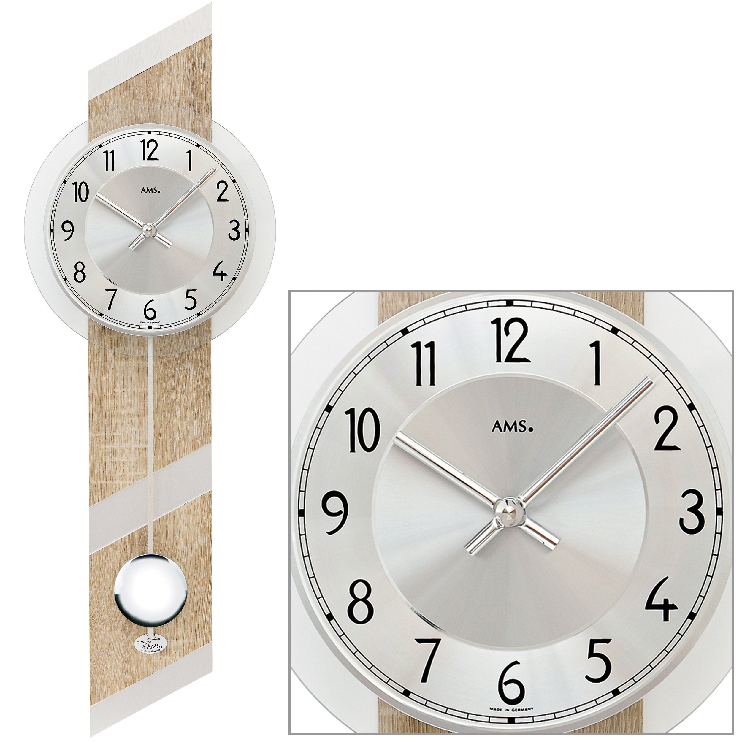 Eiche Pendel Mit Sonoma Optik Quarz Holzgehäuse Ams Wanduhr POXkTZiu