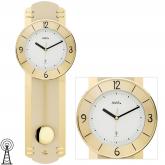 AMS Funk Wanduhr mit Pendel Holz messingfarben mit Glas AMS Funk Wanduhr mit Pendel Holz messingfarben mit Glas