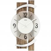 AMS Quarz analog Wanduhr Holz nussbaumfarben mit Aluminium Spiral-Design AMS Quarz analog Wanduhr Holz nussbaumfarben mit Aluminium Spiral-Design