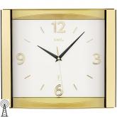 AMS Funk analog Wanduhr Kunststoffgehäuse goldfarben mit geschwungenem Glas AMS Funk analog Wanduhr Kunststoffgehäuse goldfarben mit geschwungenem Glas