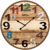 AMS Quarz analog Wanduhr braun rund Holz-Optik Shabby AMS Quarz analog Wanduhr braun rund Holz-Optik Shabby