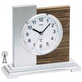 AMS Funk Tischuhr silberfarben mit Holz nussbaufarben und Aluminium AMS Funk Tischuhr silberfarben mit Holz nussbaufarben und Aluminium