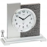 AMS Funk Tischuhr silberfarben in Naturstein-Optik mit Aluminium Auflage AMS Funk Tischuhr silberfarben in Naturstein-Optik mit Aluminium Auflage
