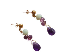 Ein paar Amethyst und Amazonit Ohrringe in 14k (585) Gold aus unserem Sortiment