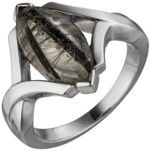 Damen Ring 925 Sterling Silber mit Turmalinquarz Navette