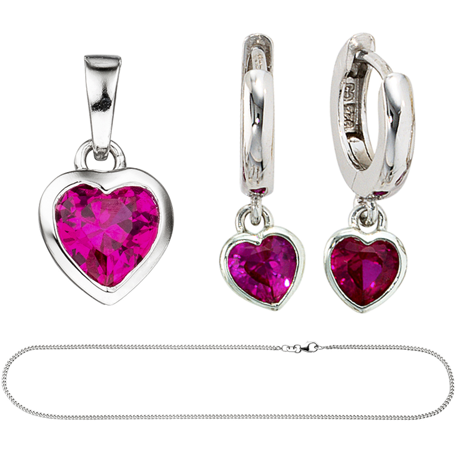 mit Schmuck-Set Zirkonia sowie Kette pink und ッ Anhänger, 925 ッ Sets Creolen Kinder Silber \