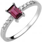 Damen Ring 925 Silber mit Rhodolith und 8 Zirkonia weiß