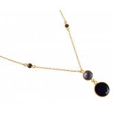 Collier 925 Silber/vergoldet mit Onyx schwarz und Rauchquarz | Edelsteine