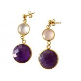 Ohrstecker 925 Silber/vergoldet mit Rosenquarzen rosa und Amethysten violett | Edelsteine