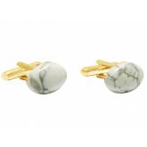 Herren-Manschettenknöpfe vergoldet mit Howlith Cabochon in weiß-grau ca. 16 mm | Herrenschmuck
