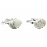 Herren-Manschettenknöpfe 925 Silber mit Howlith  weiß/grau  ca. 16 mm | Herrenschmuck