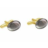 Herren-Manschettenknöpfe vergoldet mit Perlmutt Cabochon in dunkelgrau ca. 16 mm | Herrenschmuck