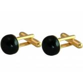 Herren-Manschettenknöpfe vergoldet mit Onyx Cabochon schwarz ca. 12 mm | Edelsteine