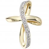 Anhänger "Kreuz" 585 Gelbgold mit 7 Brillanten geschwungenes Design | Edelsteine