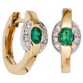 Creolen 585 Gelbgold teilrhodiniert mit Smaragden und Diamant-Brillanten | Edelsteine