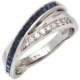 Damenring 14 K (585) Weißgold mit Blue Saphiren und Brillanten 0,14ct. | Edelsteine