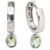 Creolen 925 Sterling Silber mit 2 Zirkonia hellgrün | 