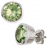 Ohrstecker 925 Sterling Silber und grüne Kristalle | Silberschmuck