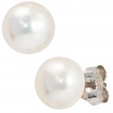 Ohrstecker 925 Sterling Silber mit 2 Süßwasser-Zuchtperlen weiß 7,5-8 mm | Perlen
