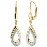 Boutons "Tropfen" 585 Gelb-/Weißgold mit 2 Brillanten | Gelbgoldschmuck