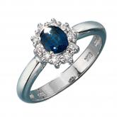 Damenring 14 K (585) Weißgold, ein Saphir und Brillanten 0,20ct. | Edelsteine