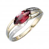 Damenring 14 K (585) Gold , ein Granat und Brillanten 0,01ct. | Edelsteine