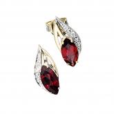 Ohrstecker 14 K (585) Gelbgold mit Granat und Brillanten 0,01ct. | Edelsteine