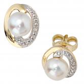 Ohrstecker 14 K (585) Gelbgold mit Süßwasserzuchtperlen und Diamanten