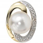 Anhänger 14 K (585) Gelbgold  mit einer Süßwasserzuchtperle und Diamanten
