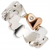 Damen Ring "Herzen" 585 Weiß-/Rotgold mit Diamant-Brillant | Rosé- und Rotgoldschmuck