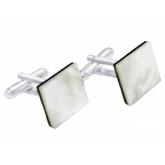 Herren-Manschettenknöpfe 925 Silber Perlmutt weiß quadratisch ca. 16 mm | Herrenschmuck