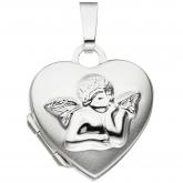 Kinder Medaillon "Herz mit Engel" 925 Silber/teilmattiert