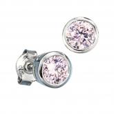 Ohrstecker 925 Sterling Silber mit 2 Zirkonia rosa rund | Silberschmuck