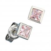 Ohrstecker 925 Sterling Silber mit 2 Zirkonia rosa quadratisch | Silberschmuck