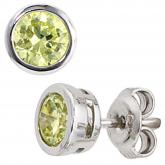 Ohrstecker rund 925 Sterling Silber mit 2 Zirkonia grün | Silberschmuck