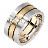 Damen Ring 3-reihig 585 Weiß-/Gelbgold mit 3 Brillanten 0,30 ct. | Gelbgoldschmuck