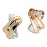 Ohrstecker 585 Rotgold Bicolor mit 2 Brillanten abstrakt
