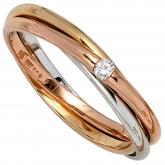 Damen Ring verschlungen 585 Gold tricolor mit Brillant 0,06ct. | Rosé- und Rotgoldschmuck