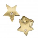 Ohrstecker "Stern" 14k (585) Gelbgold mit 2 Brillanten | Gelbgoldschmuck
