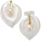 Ohrstecker "Blatt" 925 Sterling Silber mit Perlen | Perlen