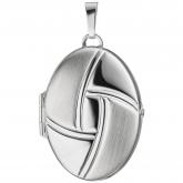 Medaillon oval für 2 Fotos 925 Sterling Silber/teilmatt abstraktes Dekor | Silberschmuck