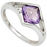 Damenring 14 (585) Weißgold, 1 Amethyst und Brillanten  0,015 ct | Edelsteine