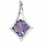 Anhänger 14 K (585) Weißgold mit Brillanten 0,015ct. und 1 Amethyst | Edelsteine