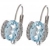Boutons/Ohrringe  14 K (585) Weißgold mit Brillanten 0,08ct.und Blautopase | Weißgoldschmuck