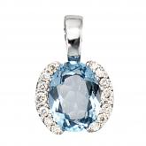 Anhänger 14 K (585) Weißgold mit Brillanten 0,09ct. und ein Blautopas | Edelsteine