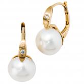 Boutons 14k (585) Gelbgold mit 2 Brillanten und 2 Süßwasser-Zuchtperlen | Gelbgoldschmuck