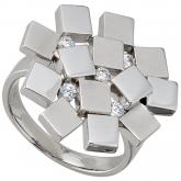 Damen Ring 925 Silber/teilmattiert mit 5 Zirkonia weiß Fliesen-Optik | Silberschmuck