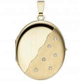 Medaillon 585 Gold Gelbgold teilmattiert und 6 Diamant-Brillanten