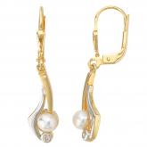 Boutons 333 Gelbgold 2 Süßwasser-Zuchtperlen, 2 Zirkonia weiß romantisch | Perlen