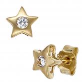 Ohrstecker "Stern" 8k (333) Gelbgold mit 2 Zirkonia weiß | Gelbgoldschmuck